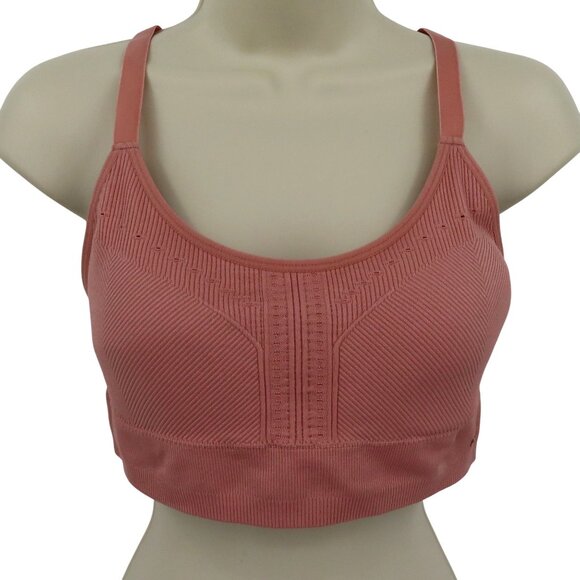RBX Women Medium Pink Ribbed Wireless Sports Bra Racerback Lined Removable Pads - Picture 1 of 9